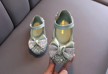 Rhinestone Bow Princess Shoes - Girls' Party Dance Flats