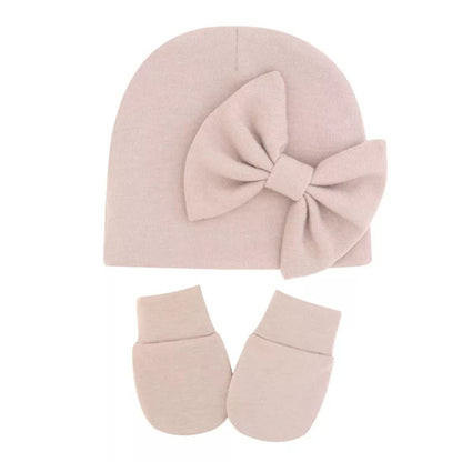 Cotton Baby Girl Hat & Gloves Set - Stylish Newborn Accessories