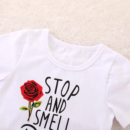 Embroidered Letter Print Girls' Summer Set: Pullover + Skirt