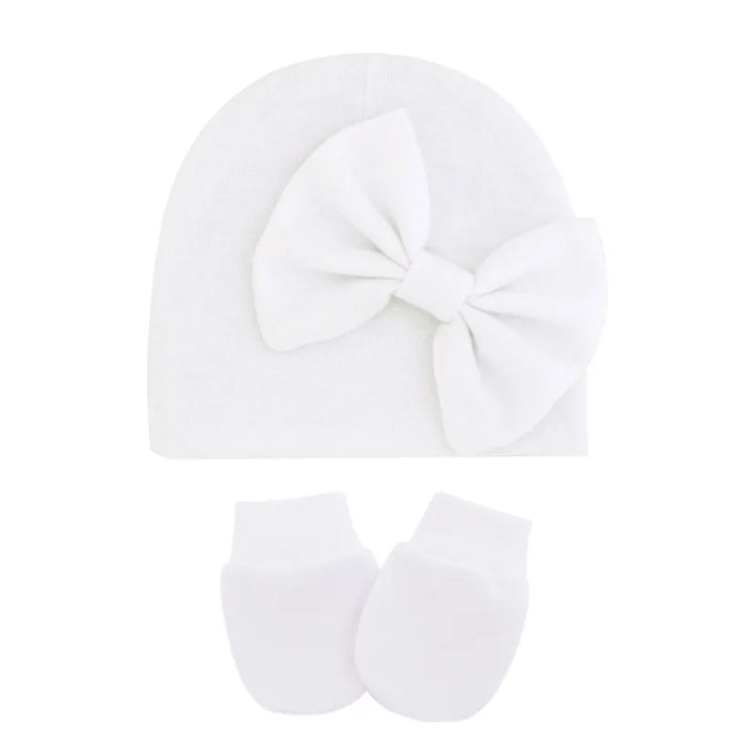 Cotton Baby Girl Hat & Gloves Set - Stylish Newborn Accessories
