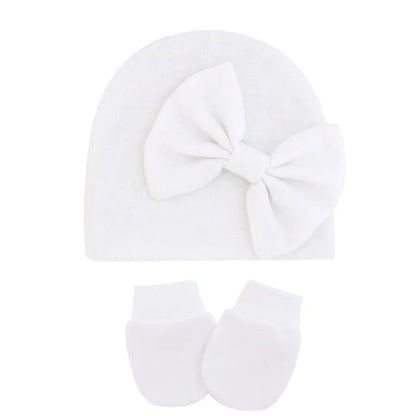 Cotton Baby Girl Hat & Gloves Set - Stylish Newborn Accessories