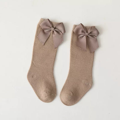 Cotton Knee High Bow Socks for Baby Girls