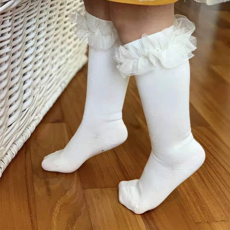 Puffy Mesh Lace Flower Kids Sock