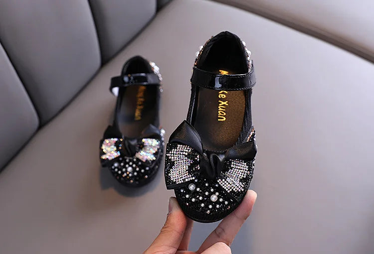 Rhinestone Bow Princess Shoes - Girls' Party Dance Flats