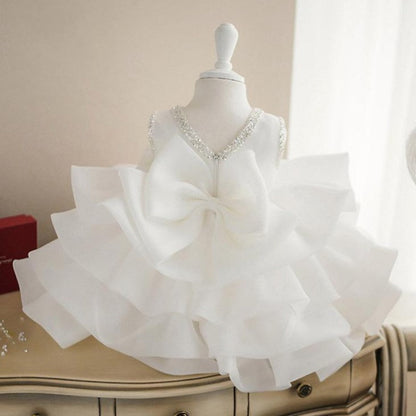 Elegant White Lace Layer Tulle Wedding and Baptismal Princess Ball Gown