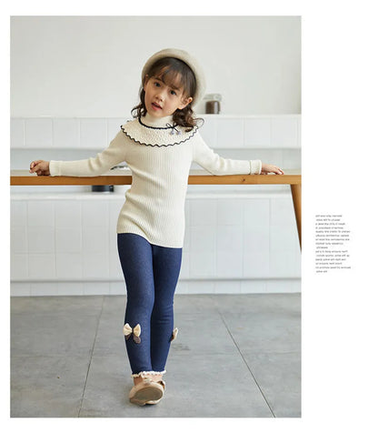 Bow Bottom Leggings - Cozy Pants for Girls (Winter/Spring)