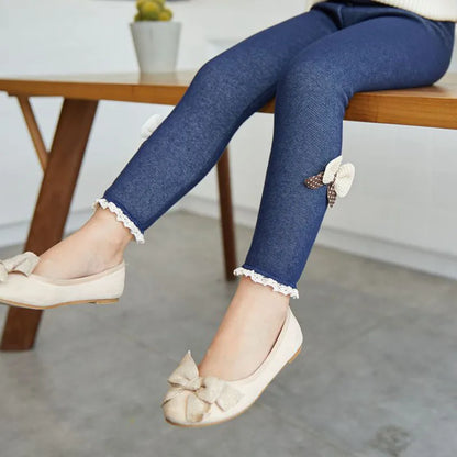 Bow Bottom Leggings - Cozy Pants for Girls (Winter/Spring)