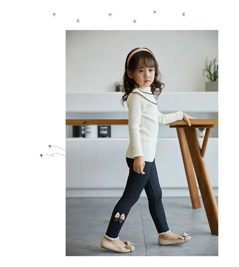 Bow Bottom Leggings - Cozy Pants for Girls (Winter/Spring)
