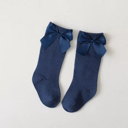 Cotton Knee High Bow Socks for Baby Girls