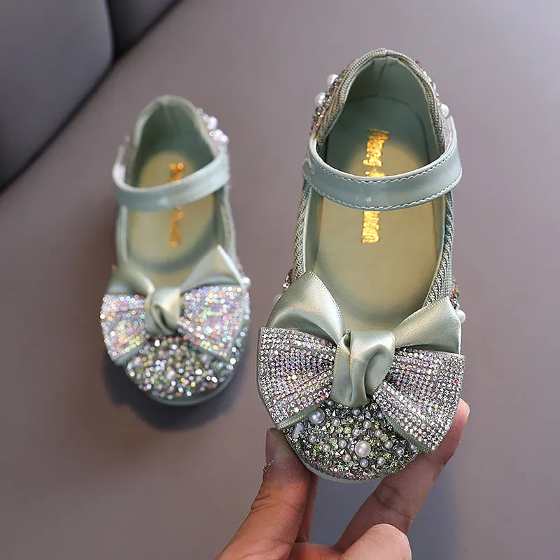 Rhinestone Bow Princess Shoes - Girls' Party Dance Flats