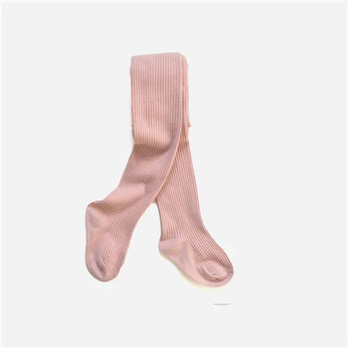 Solid Cotton Knitted Girls' Tights - Cozy Leggings for Kids