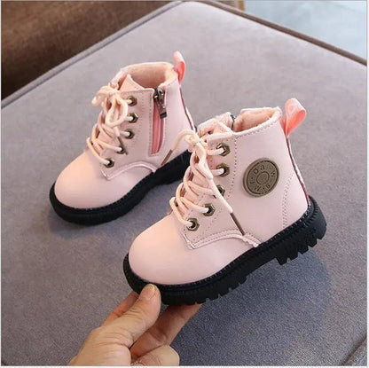 Autumn/Winter Kids' Plush Leather Boots (Size 21-30)