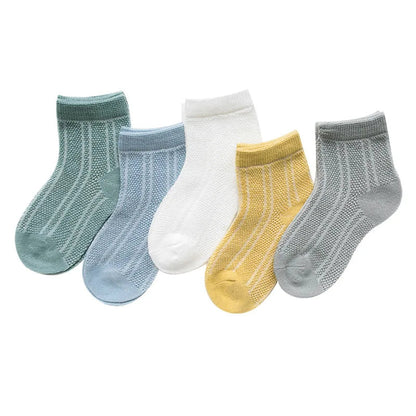 5 Pairs Infant Baby Socks (Newborn-2Y) - Cotton Mesh, Cute & Comfy