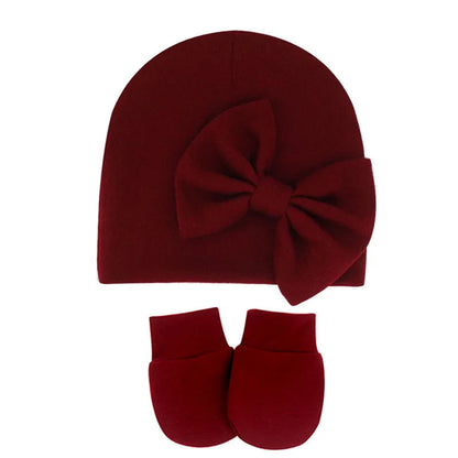 Cotton Baby Girl Hat & Gloves Set - Stylish Newborn Accessories