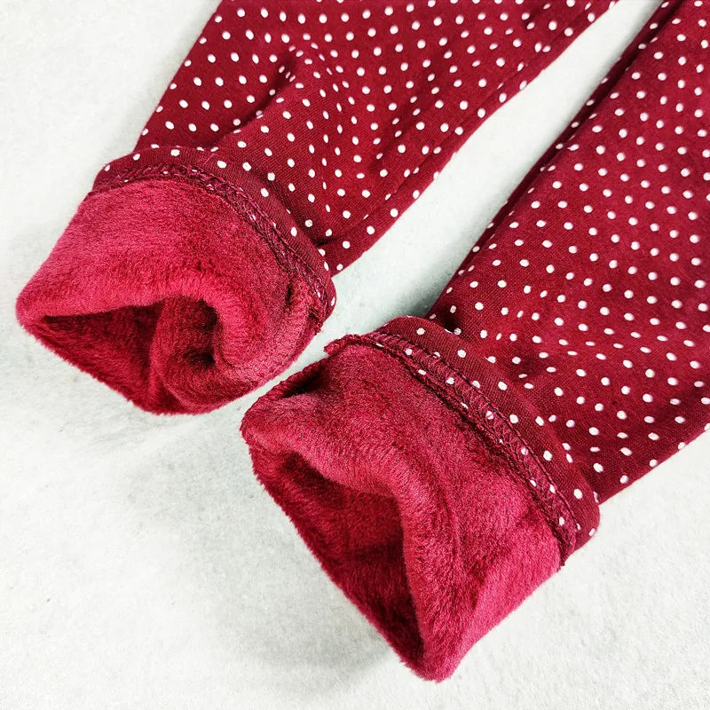 Sweet Velvet Dot Leggings - Autumn/Winter Cotton Stretch Trousers for Girls