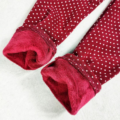 Sweet Velvet Dot Leggings - Autumn/Winter Cotton Stretch Trousers for Girls