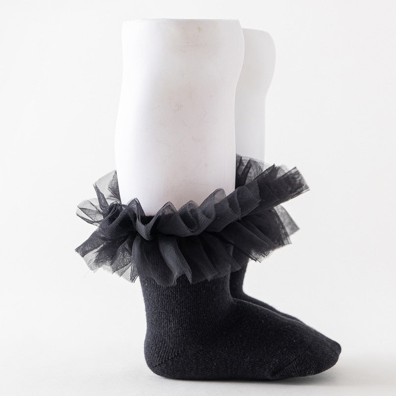 Puffy Mesh Lace Flower Kids Sock