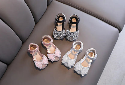 Summer Princess Sandals: Sequin Bow Rhinestone Flat Girls' Shoes