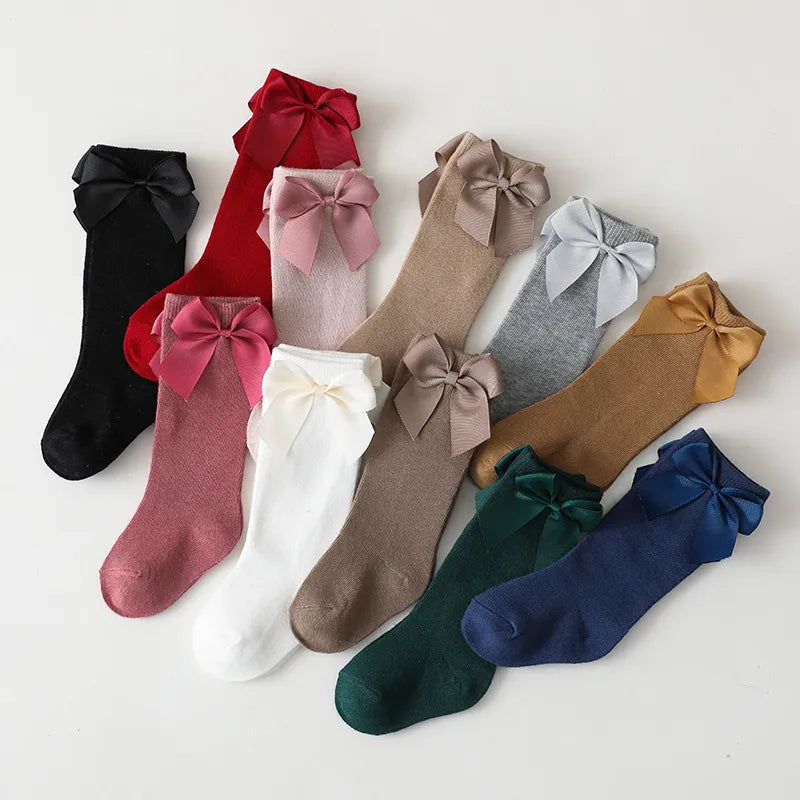 Cotton Knee High Bow Socks for Baby Girls