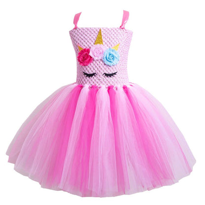 Glowing LED Light Unicorn Girls Party Tulle Dress