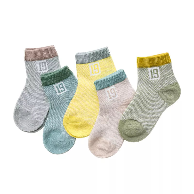 5 Pairs Infant Baby Socks (Newborn-2Y) - Cotton Mesh, Cute & Comfy
