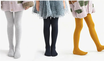 Solid Cotton Knitted Girls' Tights - Cozy Leggings for Kids