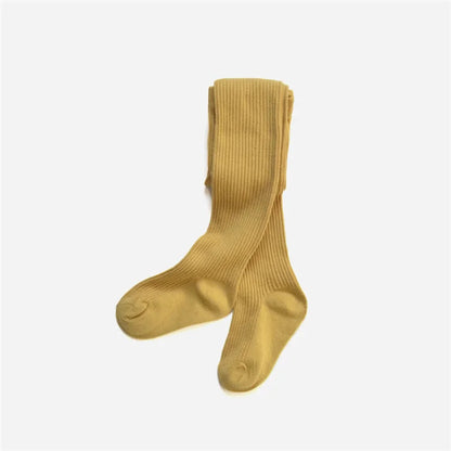 Solid Cotton Knitted Girls' Tights - Cozy Leggings for Kids