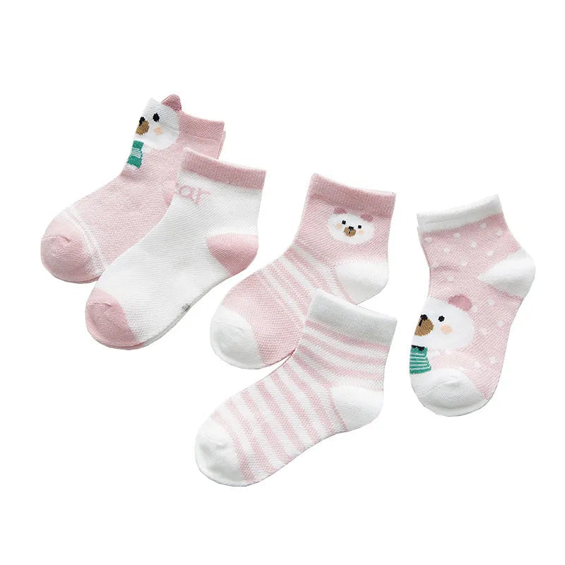 5 Pairs Infant Baby Socks (Newborn-2Y) - Cotton Mesh, Cute & Comfy