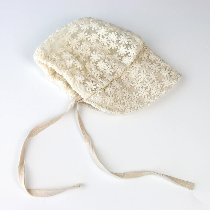 Summer Lace Flower Baby Hat: Princess Infant Sun Cap