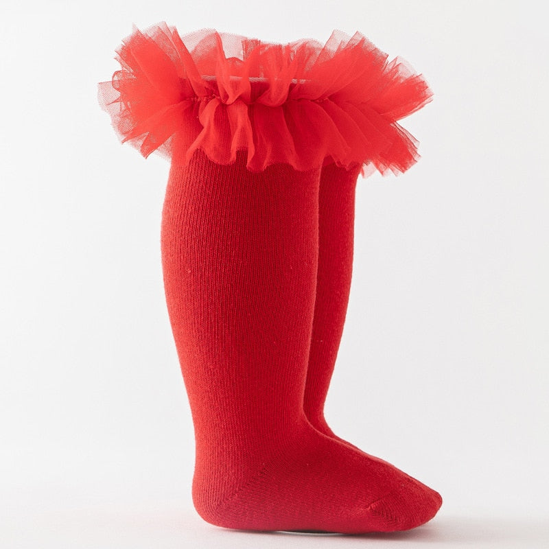 Puffy Mesh Lace Flower Kids Sock