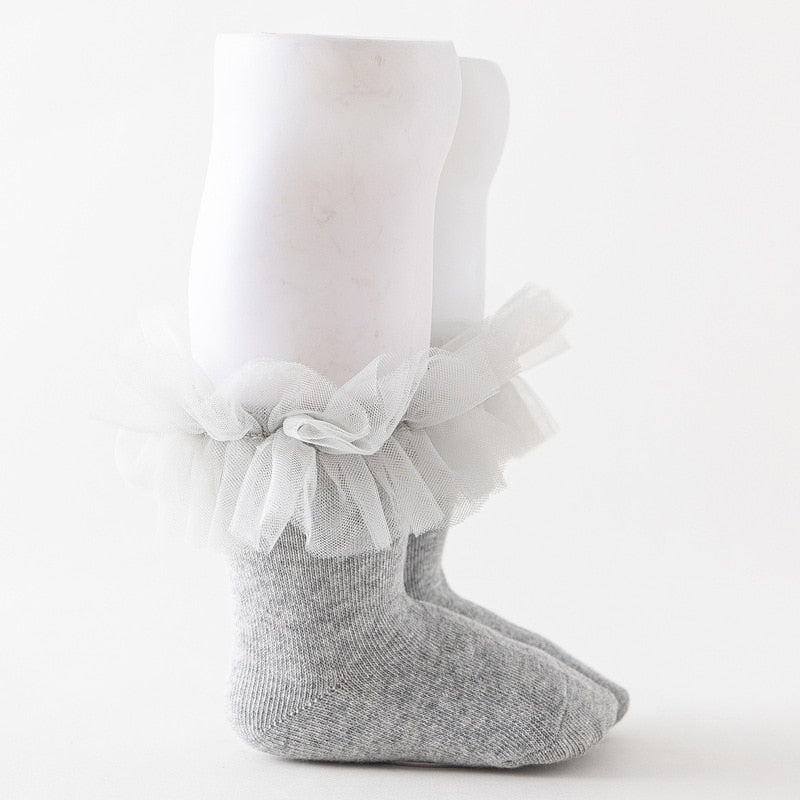 Puffy Mesh Lace Flower Kids Sock
