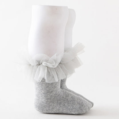 Puffy Mesh Lace Flower Kids Sock