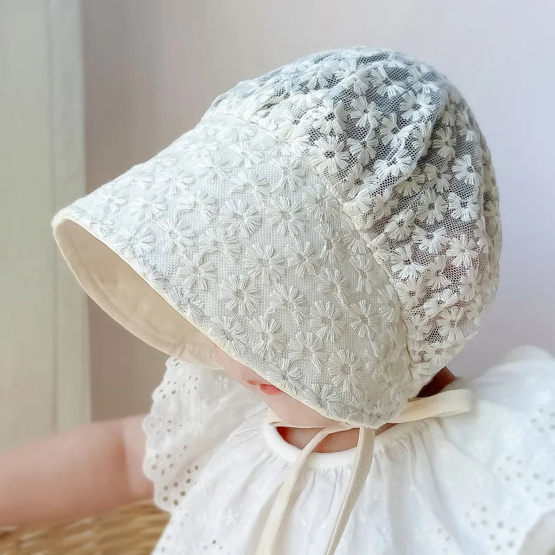Summer Lace Flower Baby Hat: Princess Infant Sun Cap