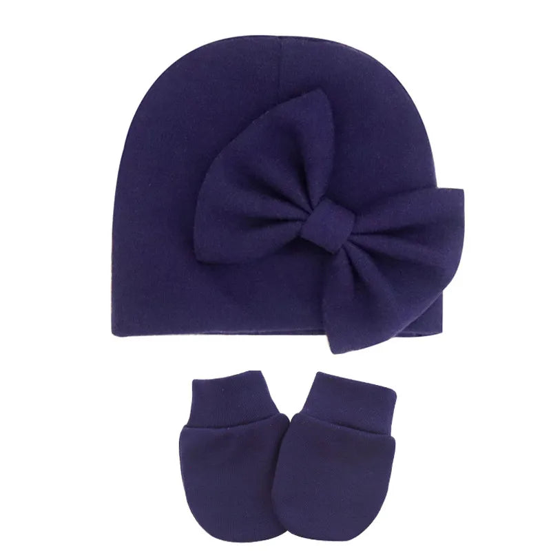 Cotton Baby Girl Hat & Gloves Set - Stylish Newborn Accessories