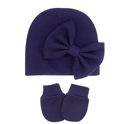 Cotton Baby Girl Hat & Gloves Set - Stylish Newborn Accessories