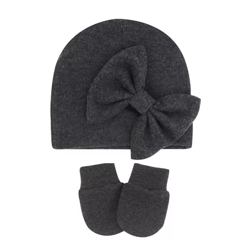 Cotton Baby Girl Hat & Gloves Set - Stylish Newborn Accessories