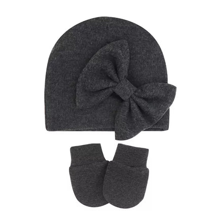 Cotton Baby Girl Hat & Gloves Set - Stylish Newborn Accessories