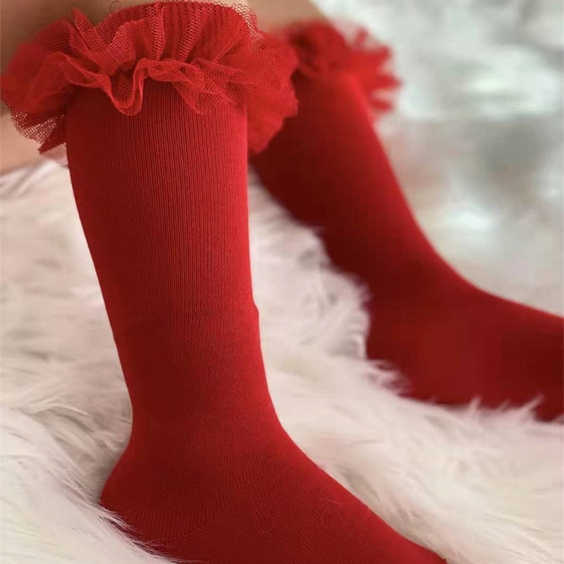 Puffy Mesh Lace Flower Kids Sock