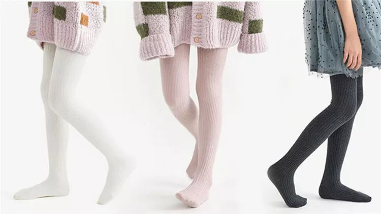 Solid Cotton Knitted Girls' Tights - Cozy Leggings for Kids
