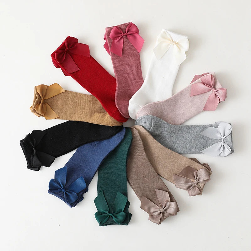 Cotton Knee High Bow Socks for Baby Girls
