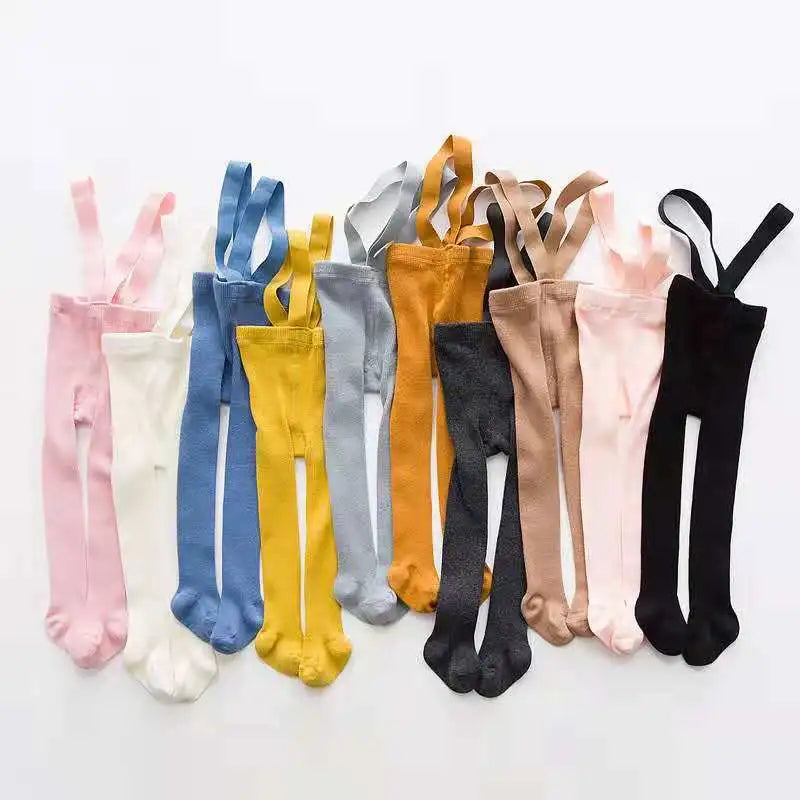 Baby Cotton Suspender Pantyhose - Cute Solid Color Overall Leggings
