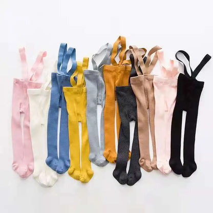 Baby Cotton Suspender Pantyhose - Cute Solid Color Overall Leggings