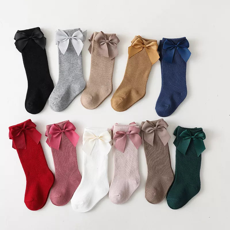 Cotton Knee High Bow Socks for Baby Girls