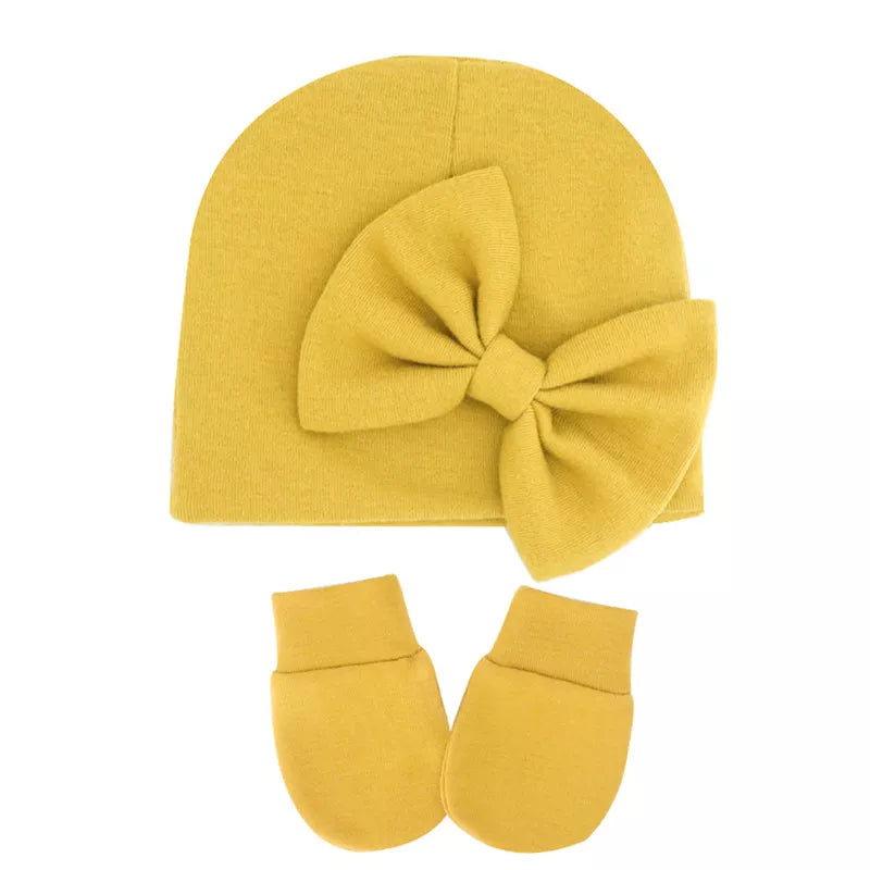 Cotton Baby Girl Hat & Gloves Set - Stylish Newborn Accessories