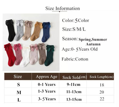 Cotton Knee High Bow Socks for Baby Girls