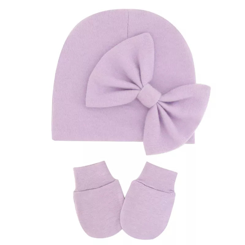 Cotton Baby Girl Hat & Gloves Set - Stylish Newborn Accessories