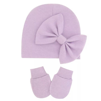 Cotton Baby Girl Hat & Gloves Set - Stylish Newborn Accessories