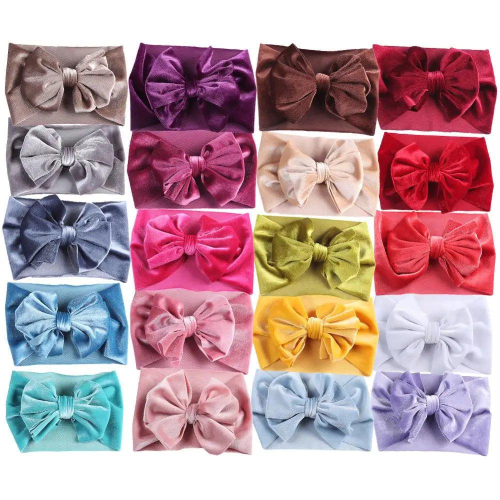 Solid Velvet Baby Bow Headband - Winter Hair Accessory