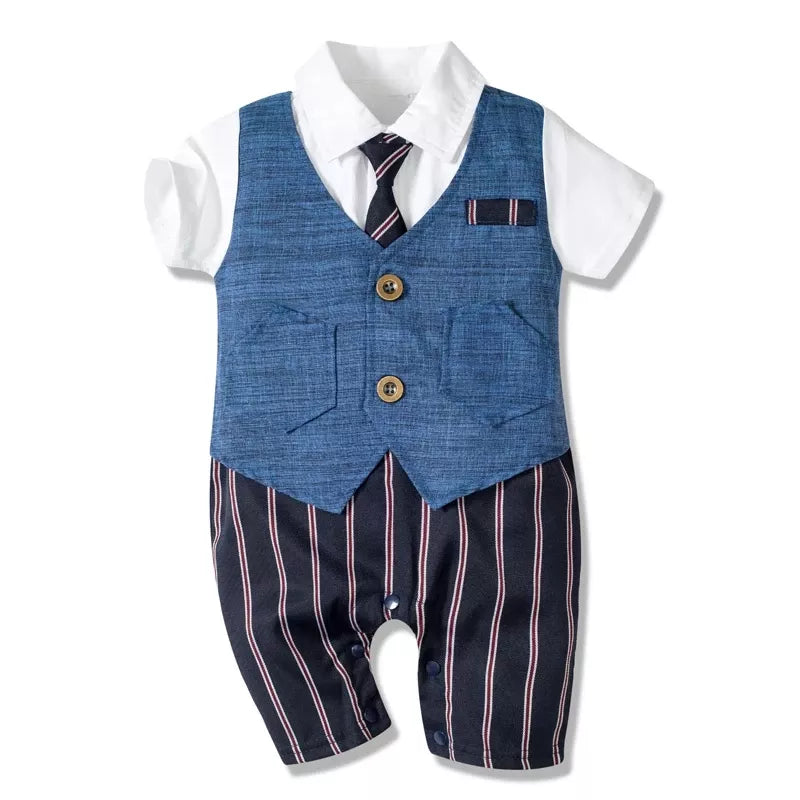 Baby Boy Cotton Romper with Gentleman Tie