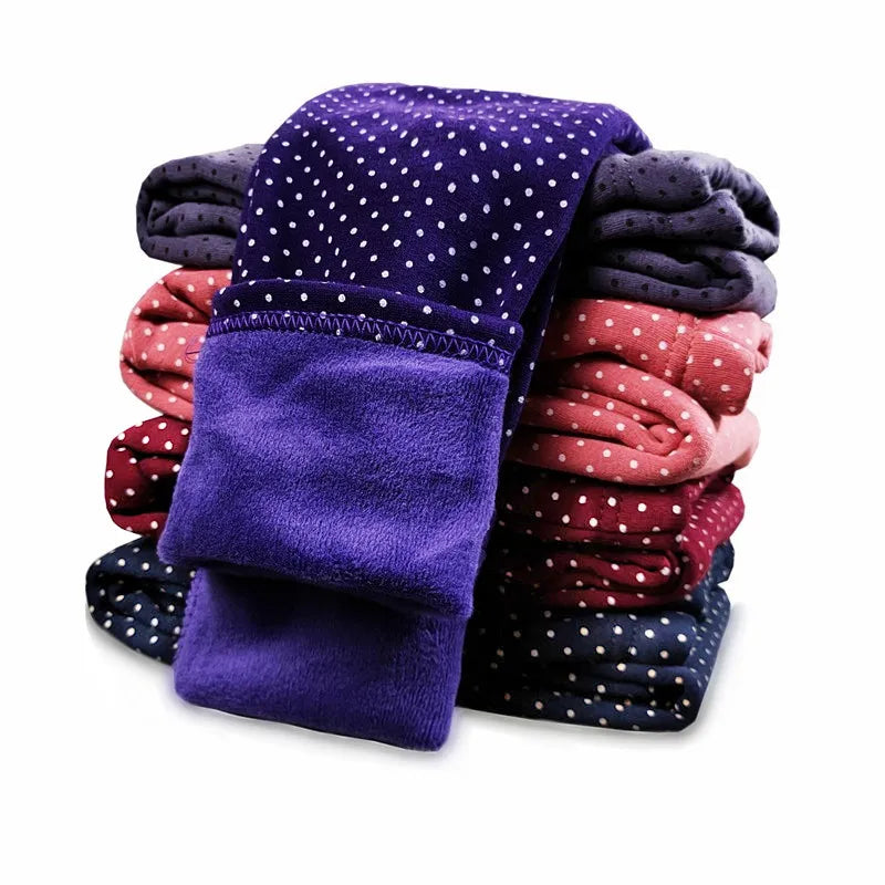 Sweet Velvet Dot Leggings - Autumn/Winter Cotton Stretch Trousers for Girls